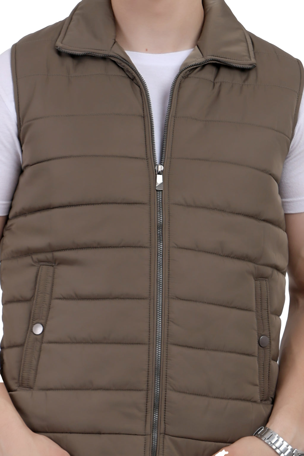 Men's Quilted Sleeveless Jacket in Poly Twill Fabric