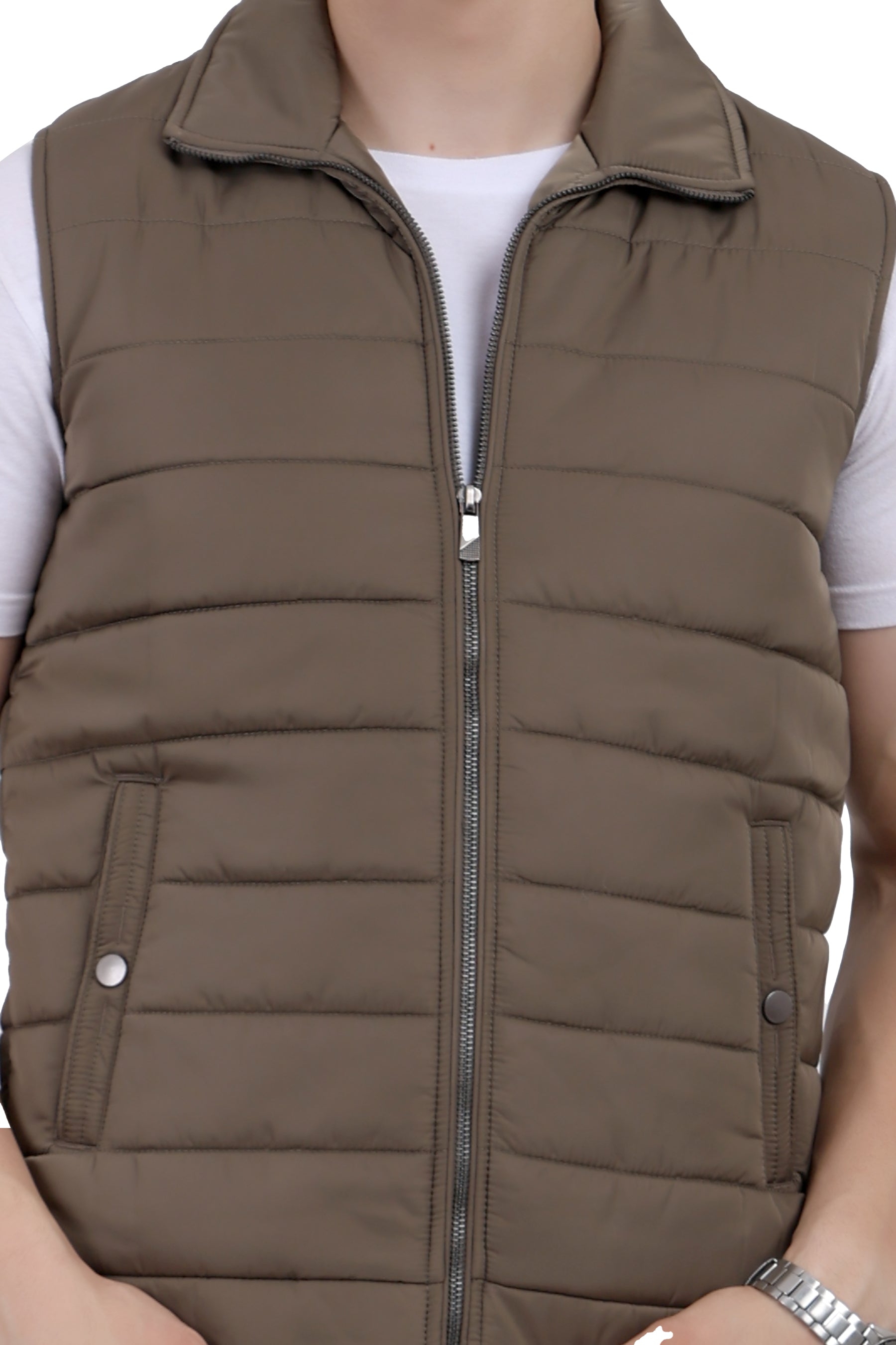 Men's Quilted Sleeveless Jacket in Poly Twill Fabric
