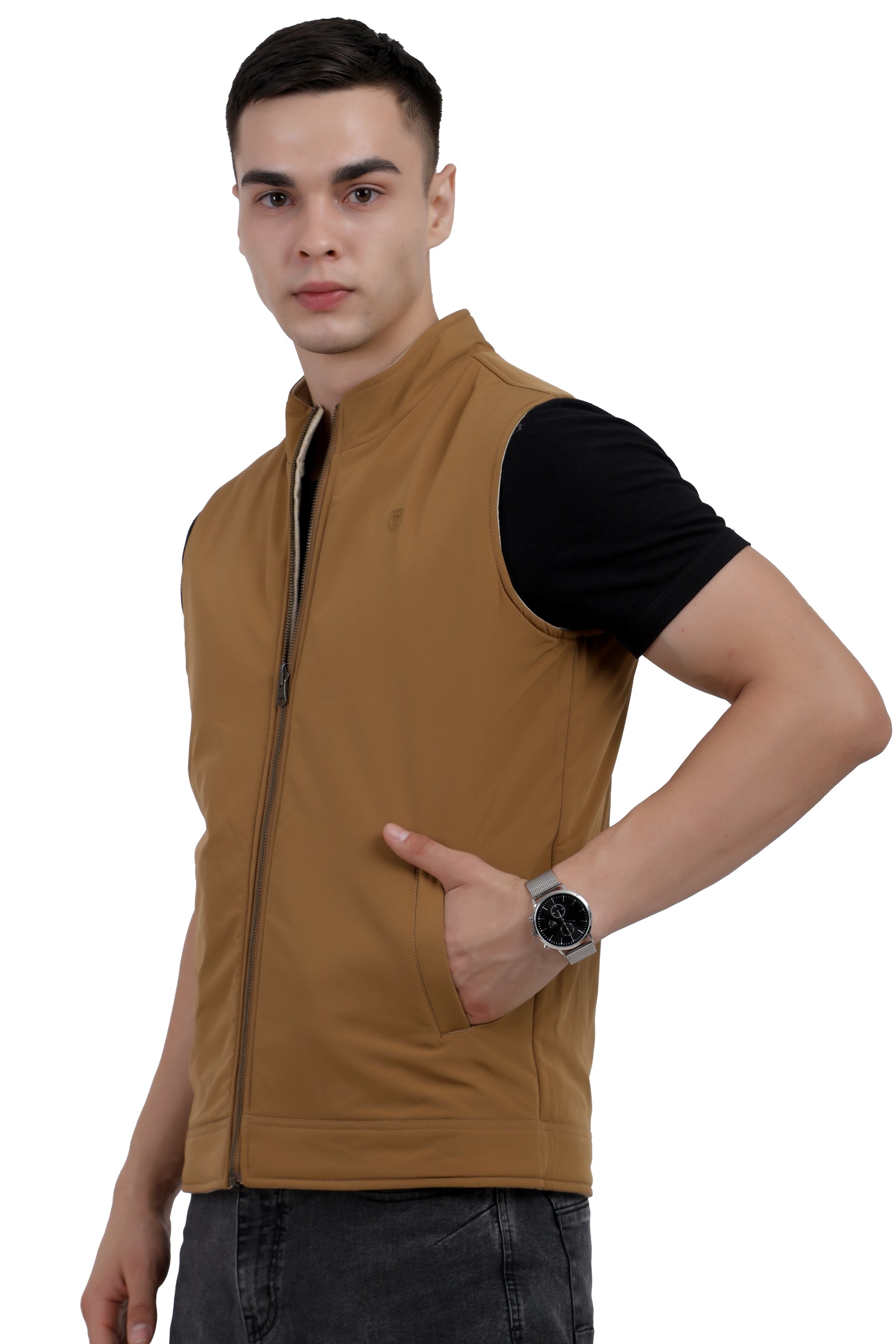 Men's Reversible Jacket in Linen Look / Matt Poly Fabric