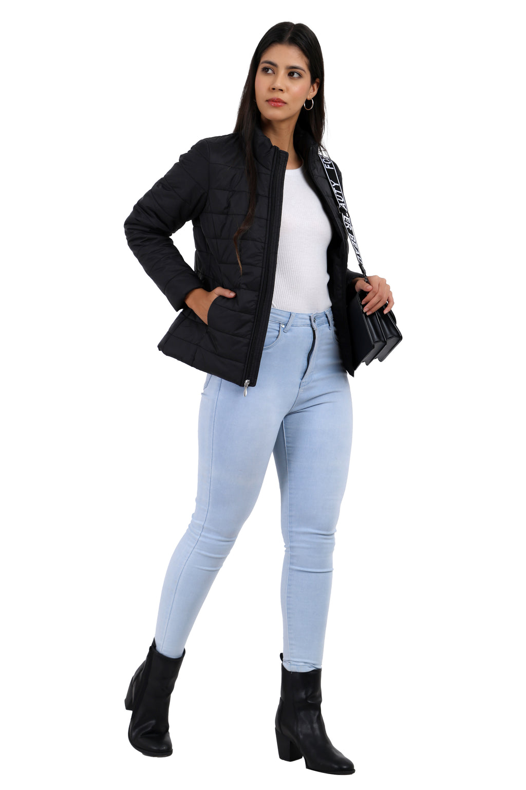 Women's Quilted Jacket in Concealed Zipper Pocket