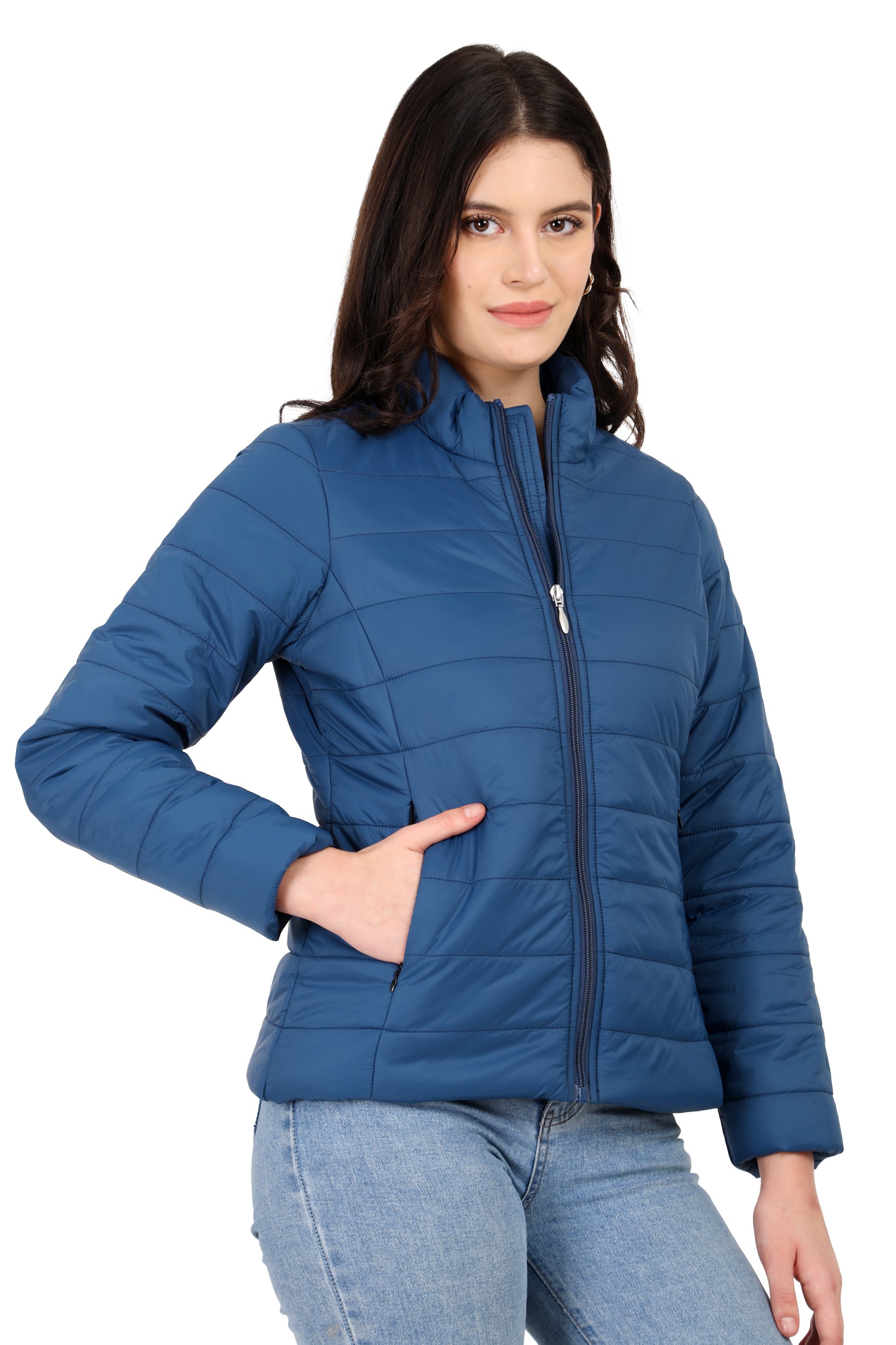 Women's Quilted Jacket in Concealed Zipper Pocket