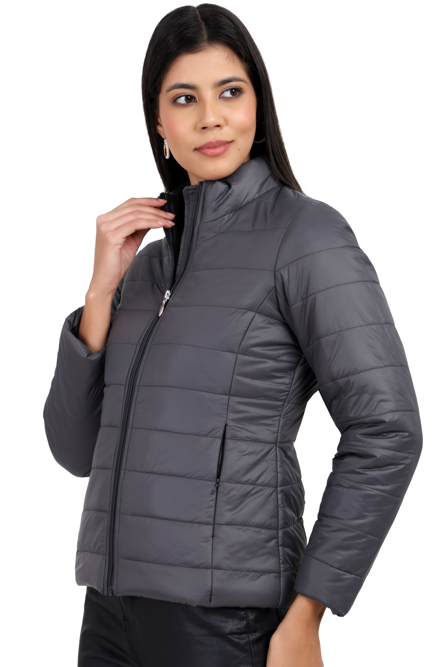 Women's Quilted Jacket in Concealed Zipper Pocket