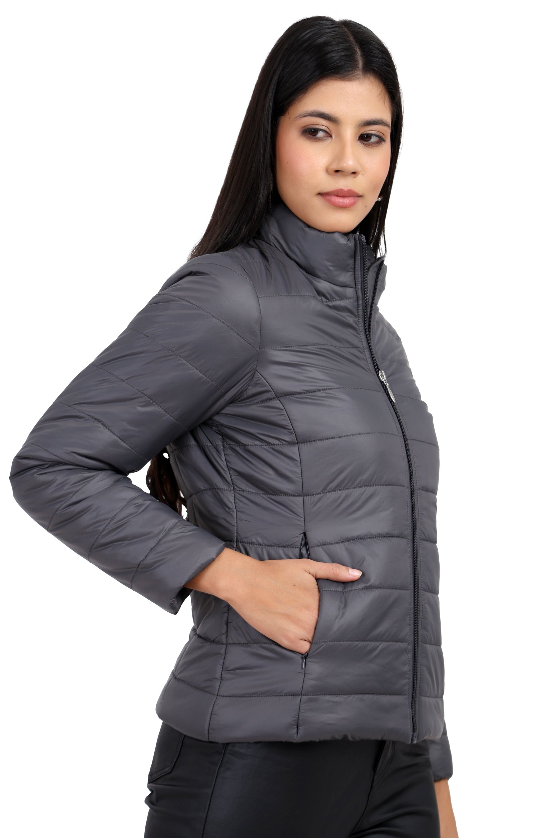 Women's Quilted Jacket in Concealed Zipper Pocket