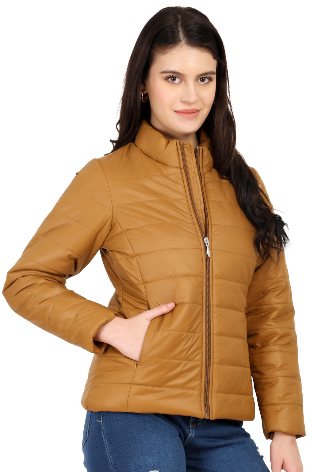 Women's Quilted Jacket in Concealed Zipper Pocket
