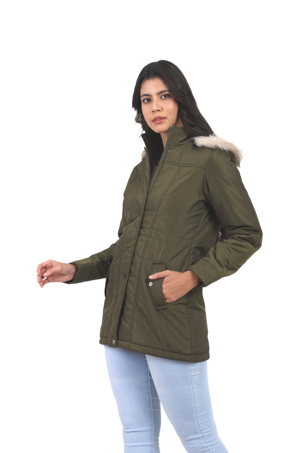 Women's Quilted Parka Jacket With Removable Hood