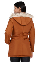 Women's Quilted Jacket in Poly Canvas Fabric with Removable Hood