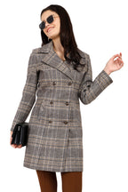 Women's Double Breasted Long Coat in Woolen Tweed Fabric