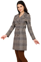 Women's Double Breasted Long Coat in Woolen Tweed Fabric