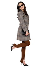 Women's Double Breasted Long Coat in Woolen Tweed Fabric