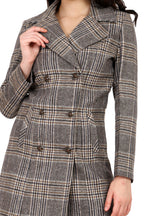 Women's Double Breasted Long Coat in Woolen Tweed Fabric