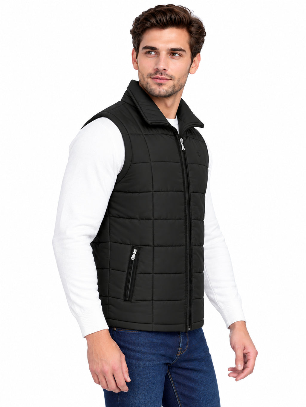 Men’s Quilted Jacket with Folding Collar & Zippered Pockets