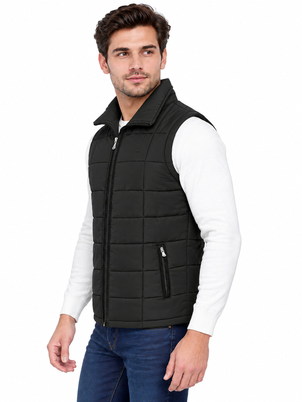 Men’s Quilted Jacket with Folding Collar & Zippered Pockets