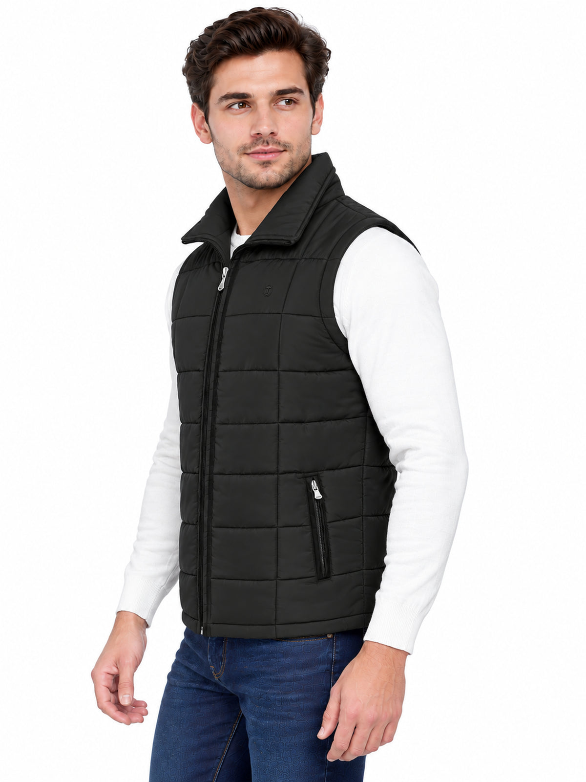 Men’s Quilted Jacket with Folding Collar & Zippered Pockets