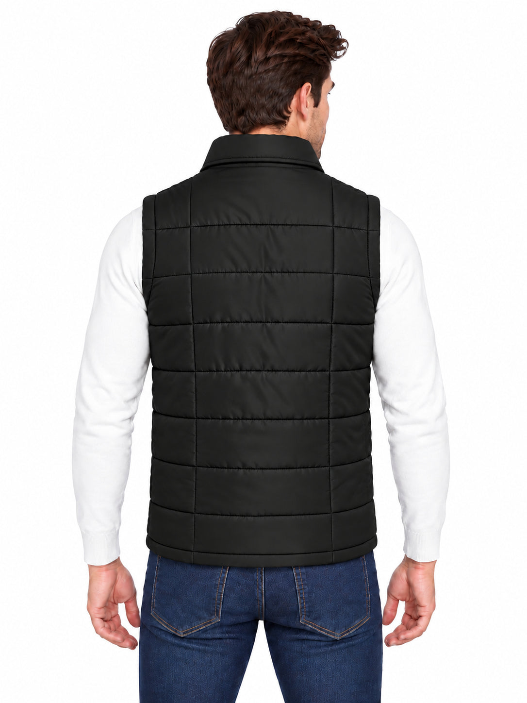 Men’s Quilted Jacket with Folding Collar & Zippered Pockets