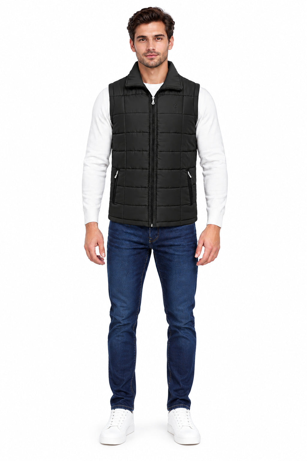 Men’s Quilted Jacket with Folding Collar & Zippered Pockets