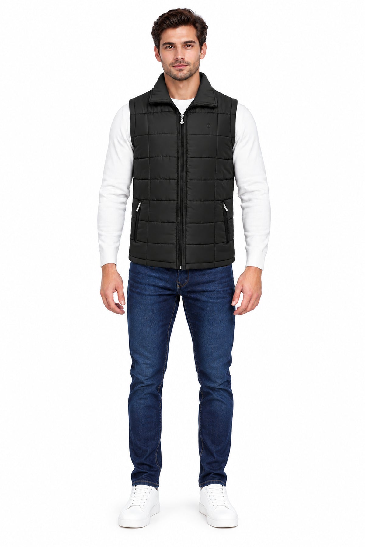 Men’s Quilted Jacket with Folding Collar & Zippered Pockets