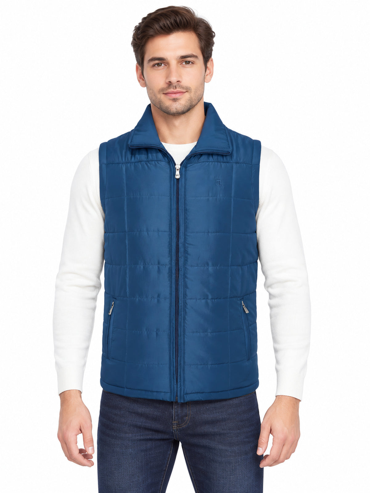 Men’s Quilted Jacket with Folding Collar & Zippered Pockets