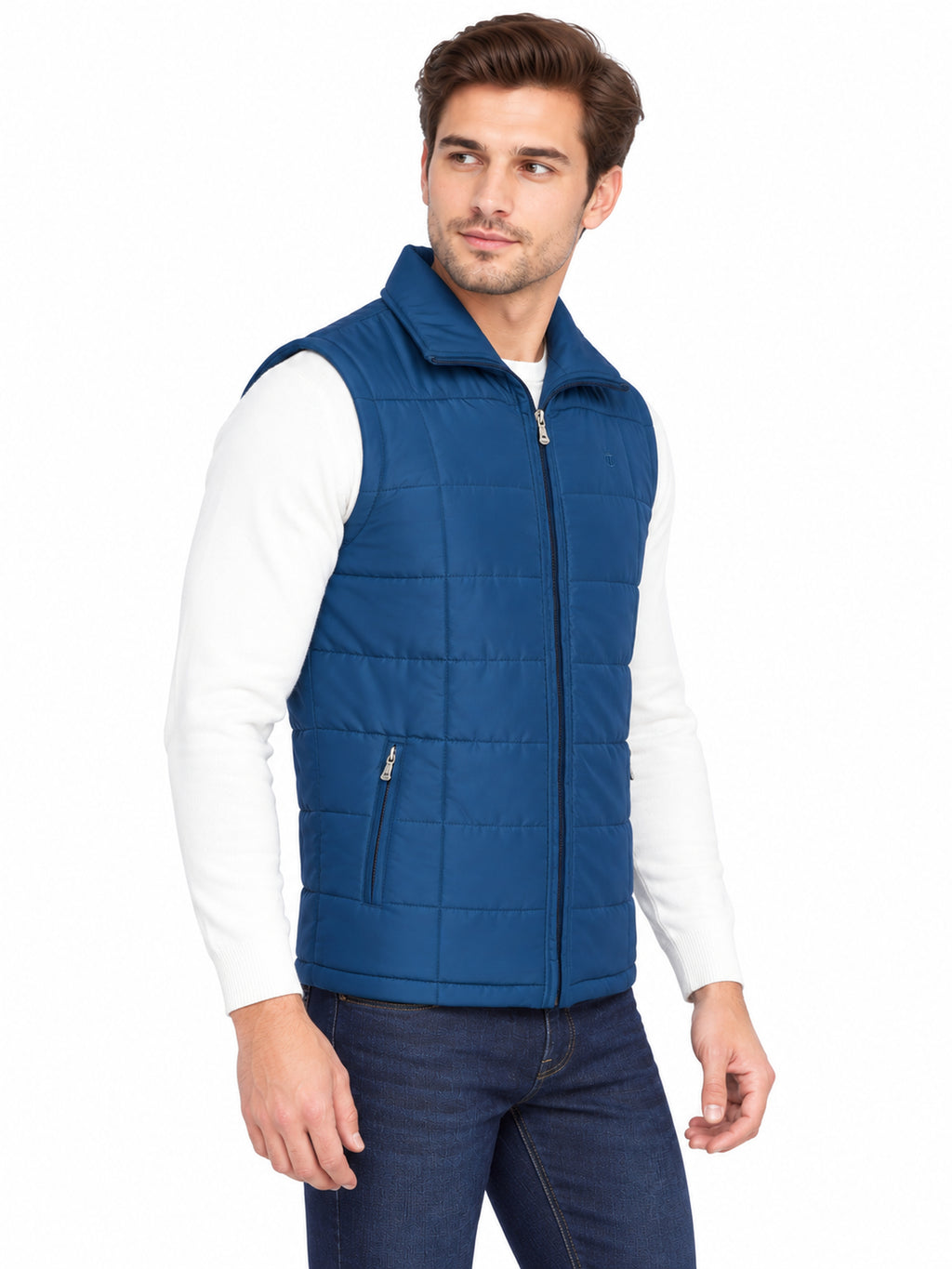 Men’s Quilted Jacket with Folding Collar & Zippered Pockets