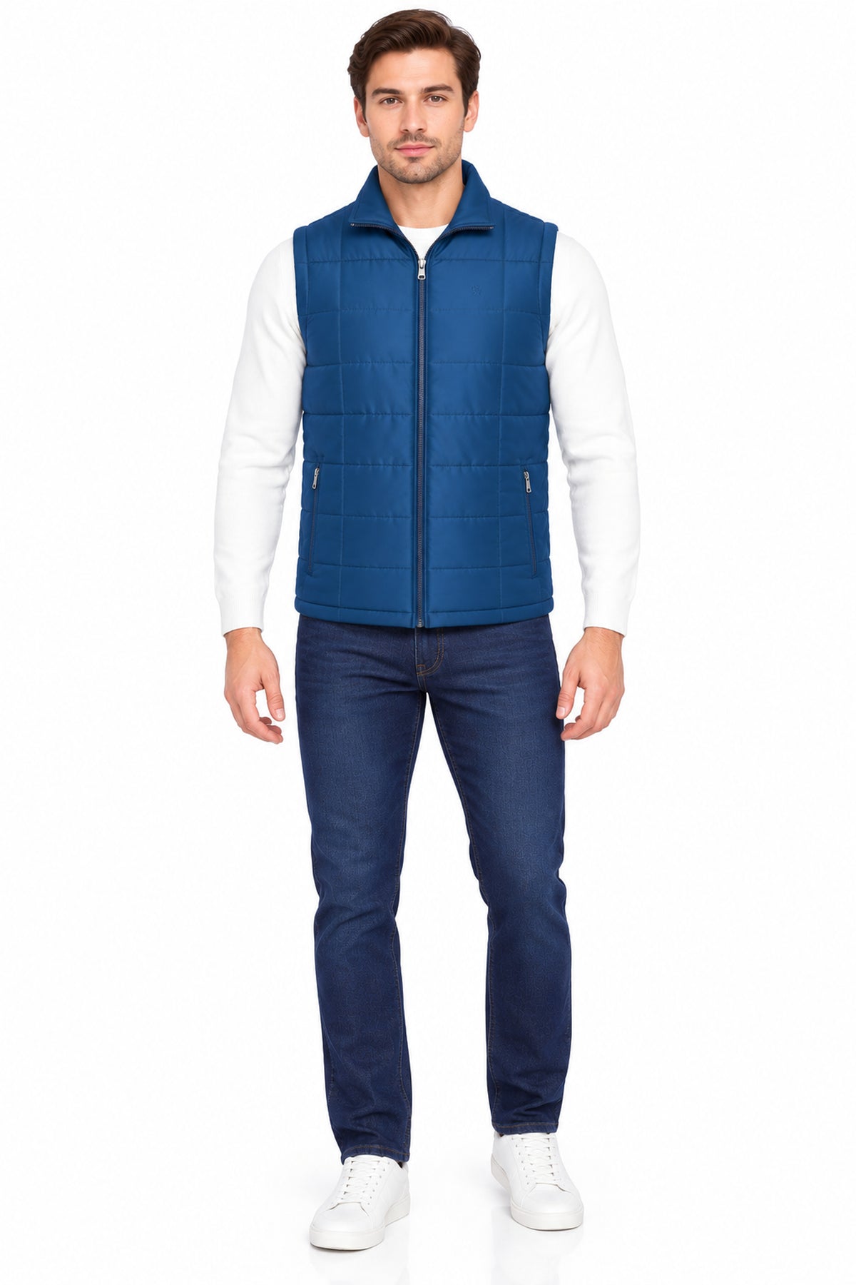 Men’s Quilted Jacket with Folding Collar & Zippered Pockets
