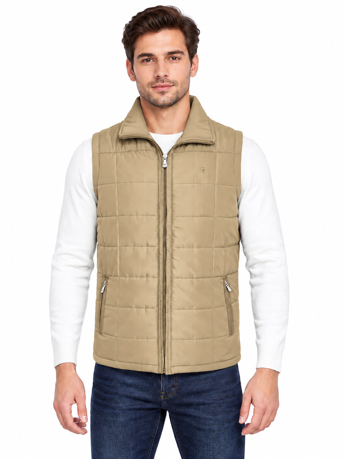 Men’s Quilted Jacket with Folding Collar & Zippered Pockets