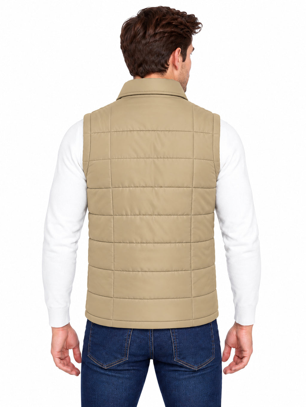 Men’s Quilted Jacket with Folding Collar & Zippered Pockets