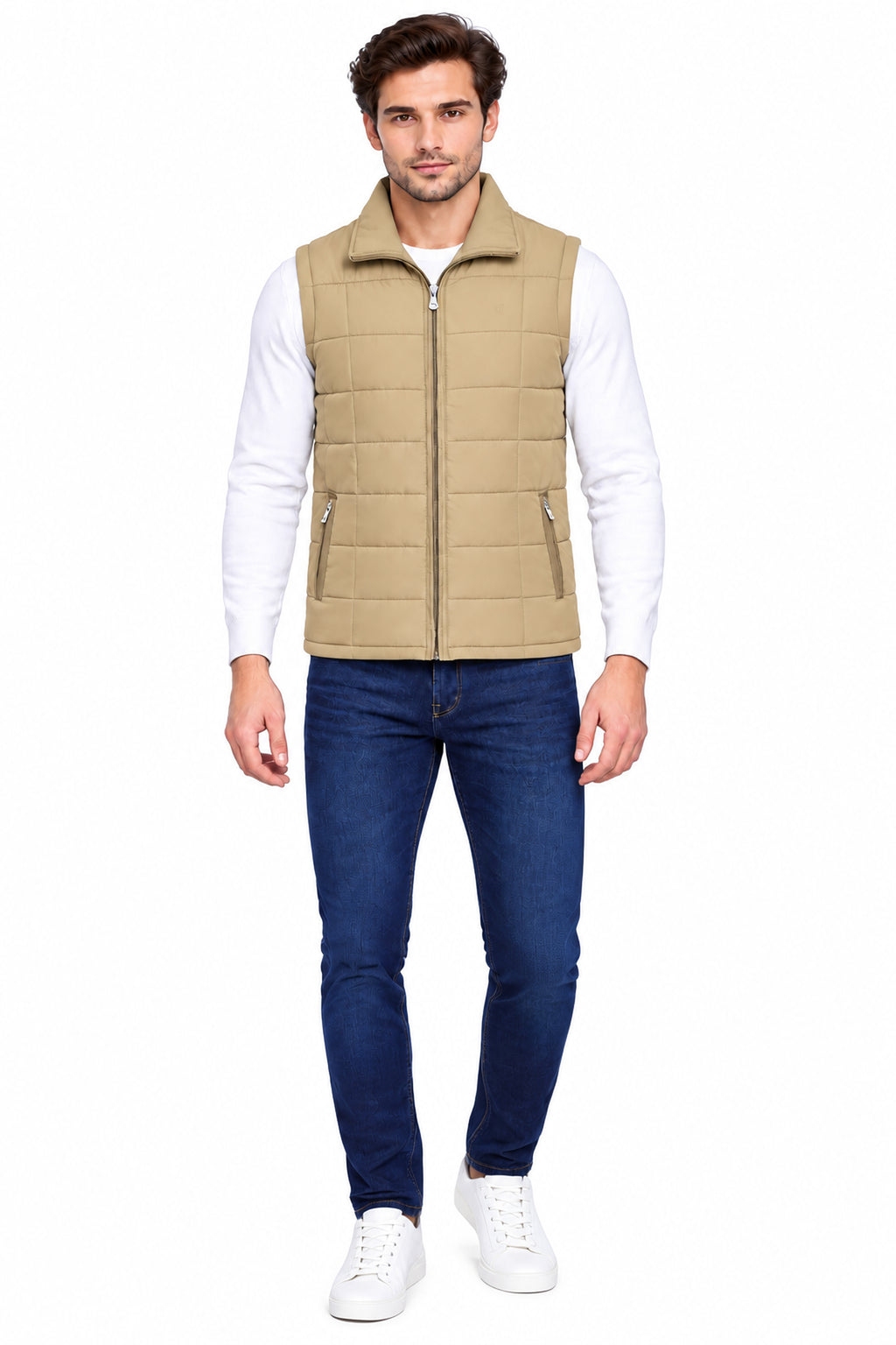 Men’s Quilted Jacket with Folding Collar & Zippered Pockets
