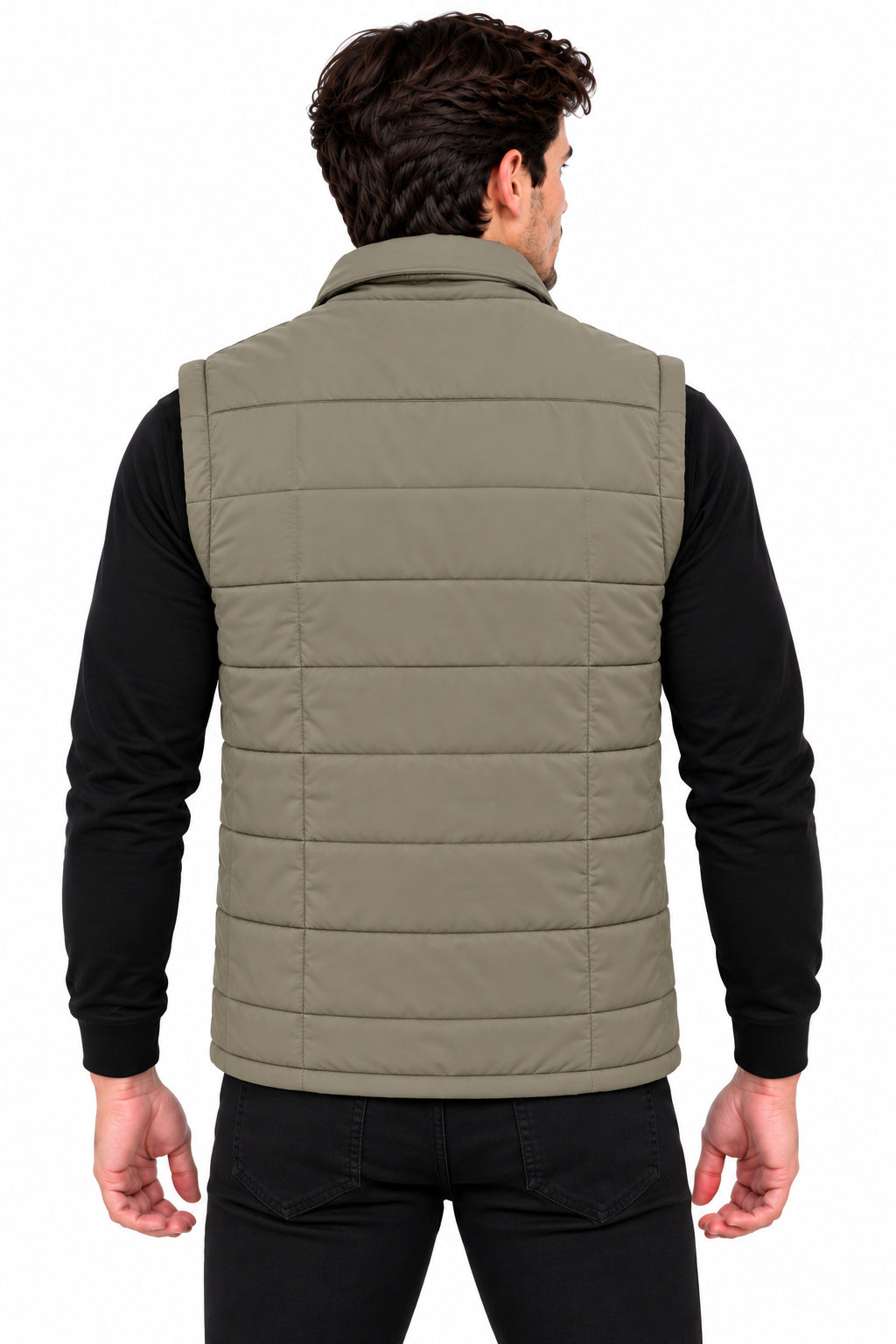 Men’s Quilted Jacket with Folding Collar & Zippered Pockets