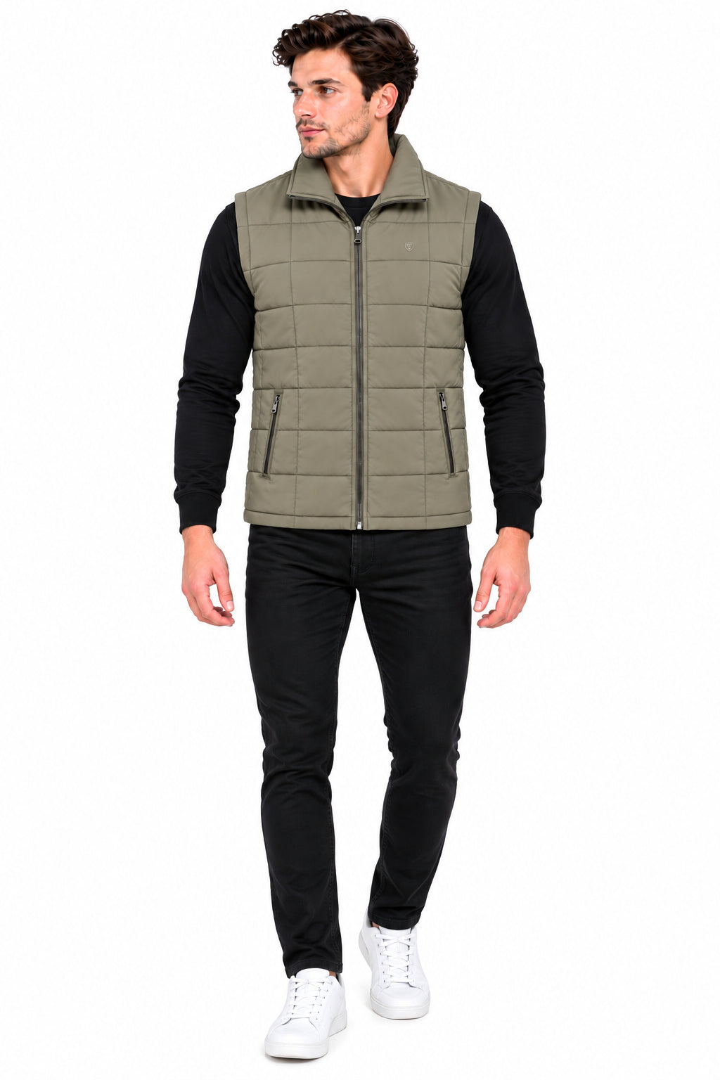 Men’s Quilted Jacket with Folding Collar & Zippered Pockets