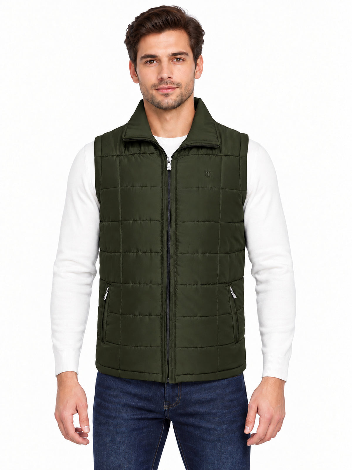 Men’s Quilted Jacket with Folding Collar & Zippered Pockets