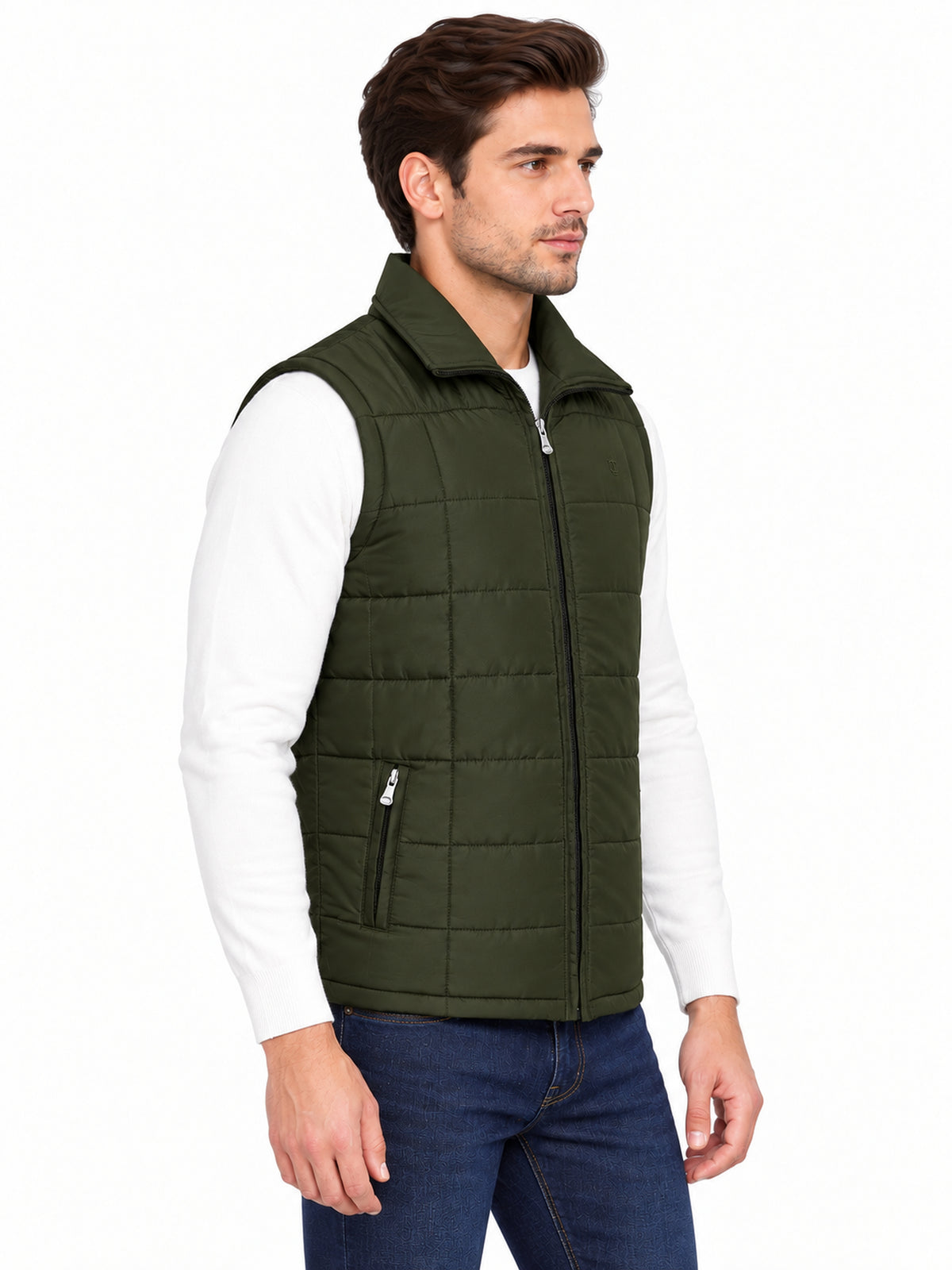 Men’s Quilted Jacket with Folding Collar & Zippered Pockets