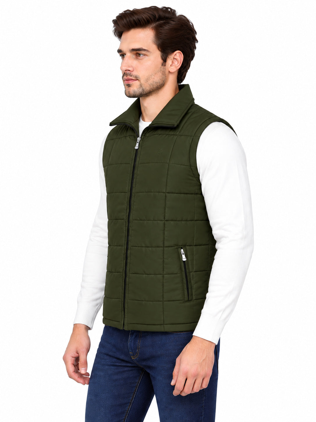 Men’s Quilted Jacket with Folding Collar & Zippered Pockets