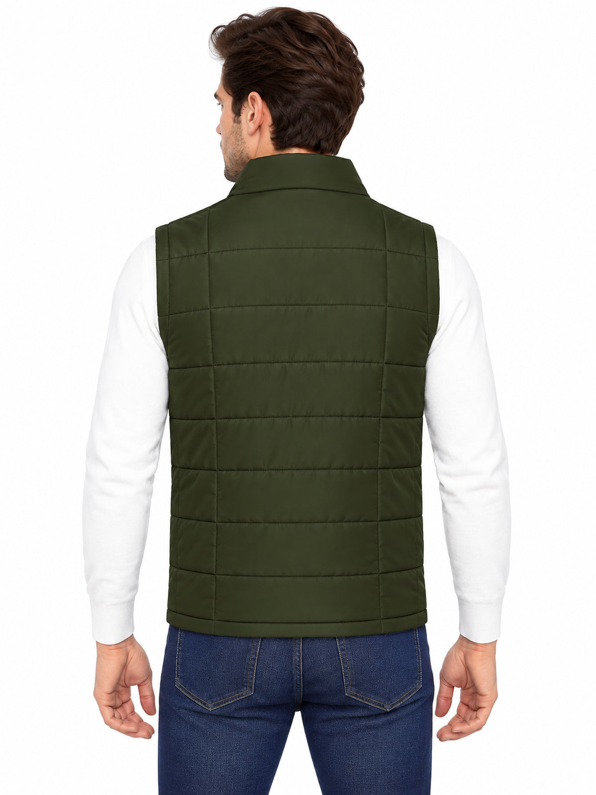 Men’s Quilted Jacket with Folding Collar & Zippered Pockets