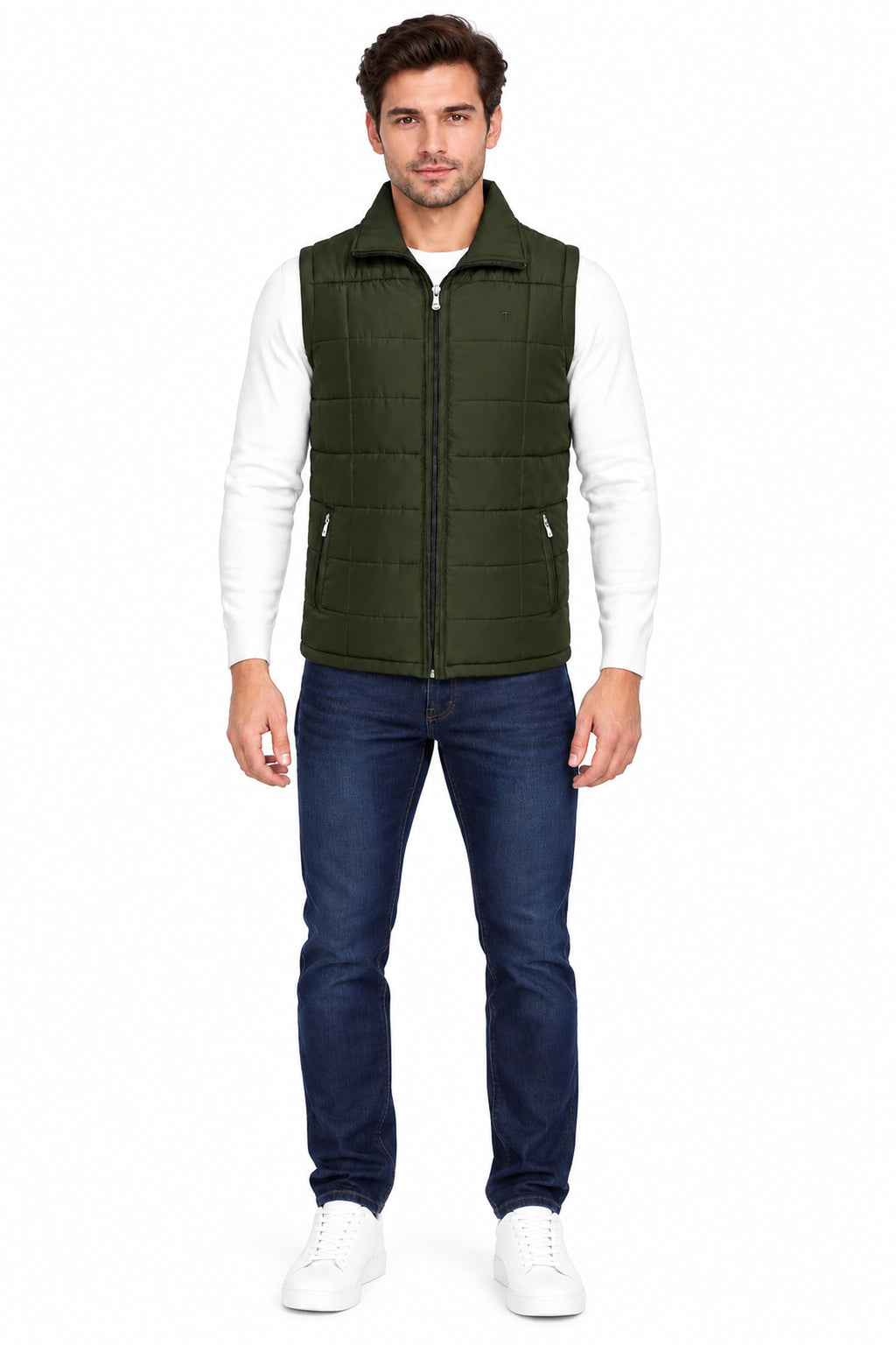 Men’s Quilted Jacket with Folding Collar & Zippered Pockets