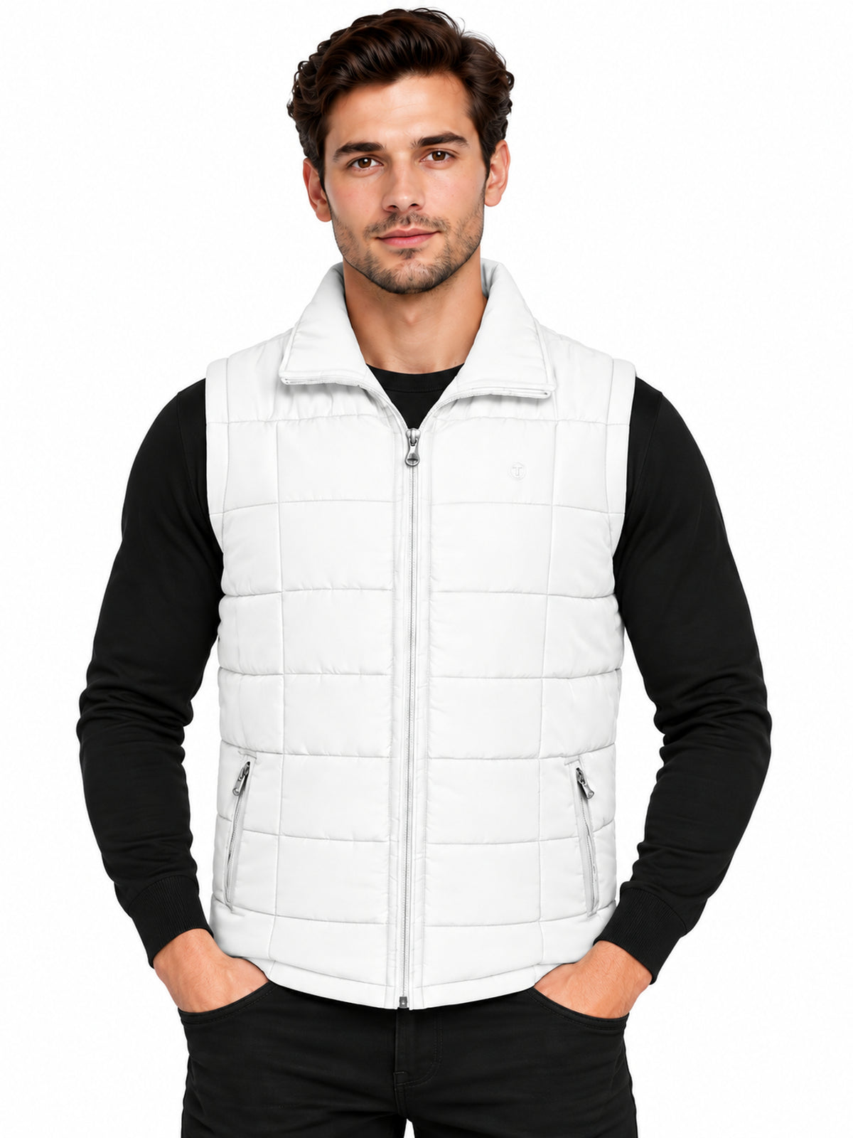 Men’s Quilted Jacket with Folding Collar & Zippered Pockets