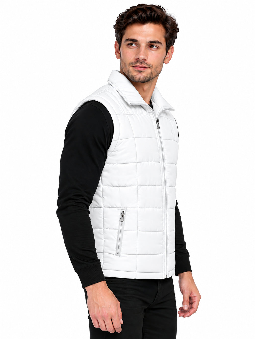 Men’s Quilted Jacket with Folding Collar & Zippered Pockets