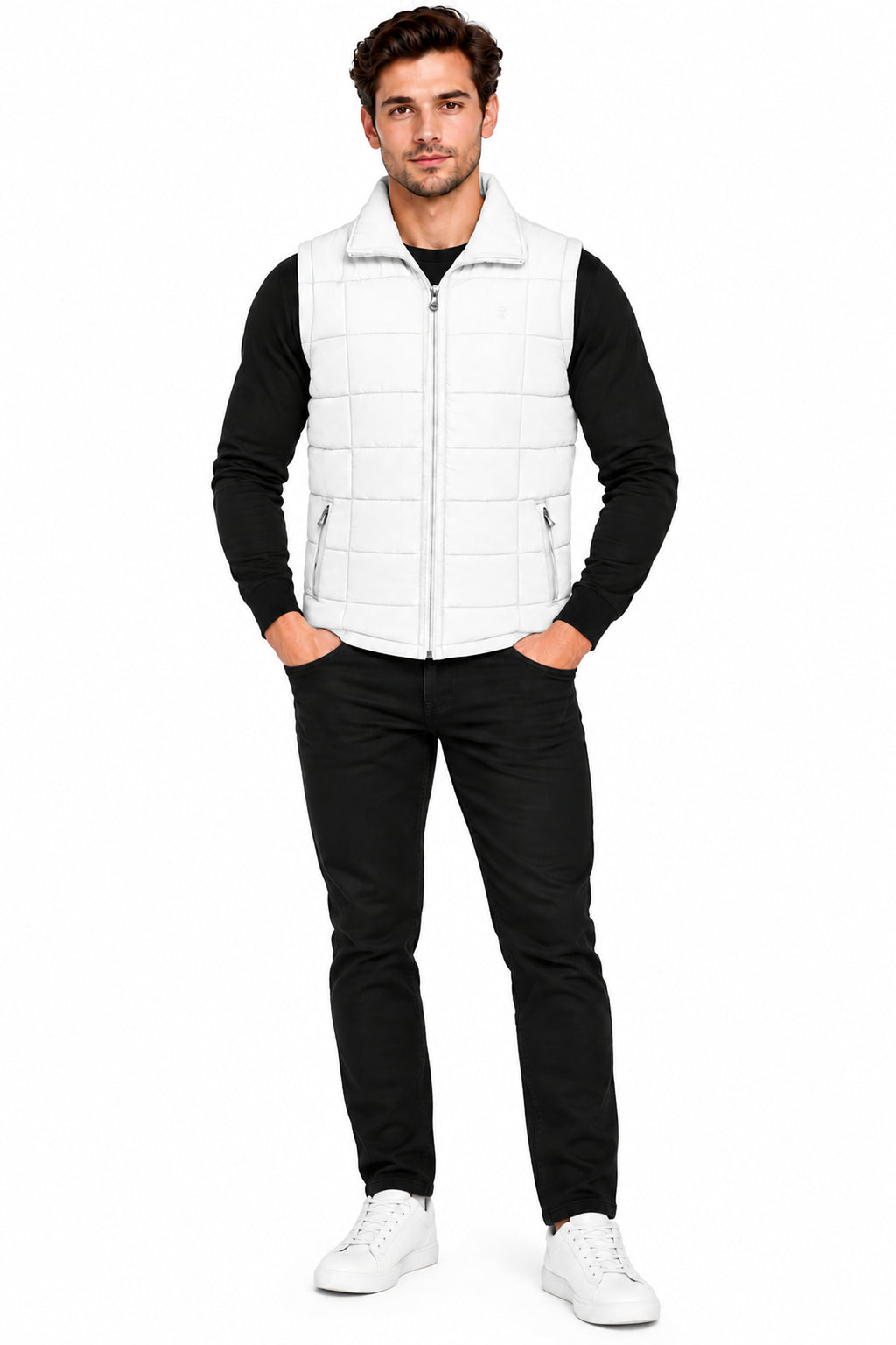 Men’s Quilted Jacket with Folding Collar & Zippered Pockets