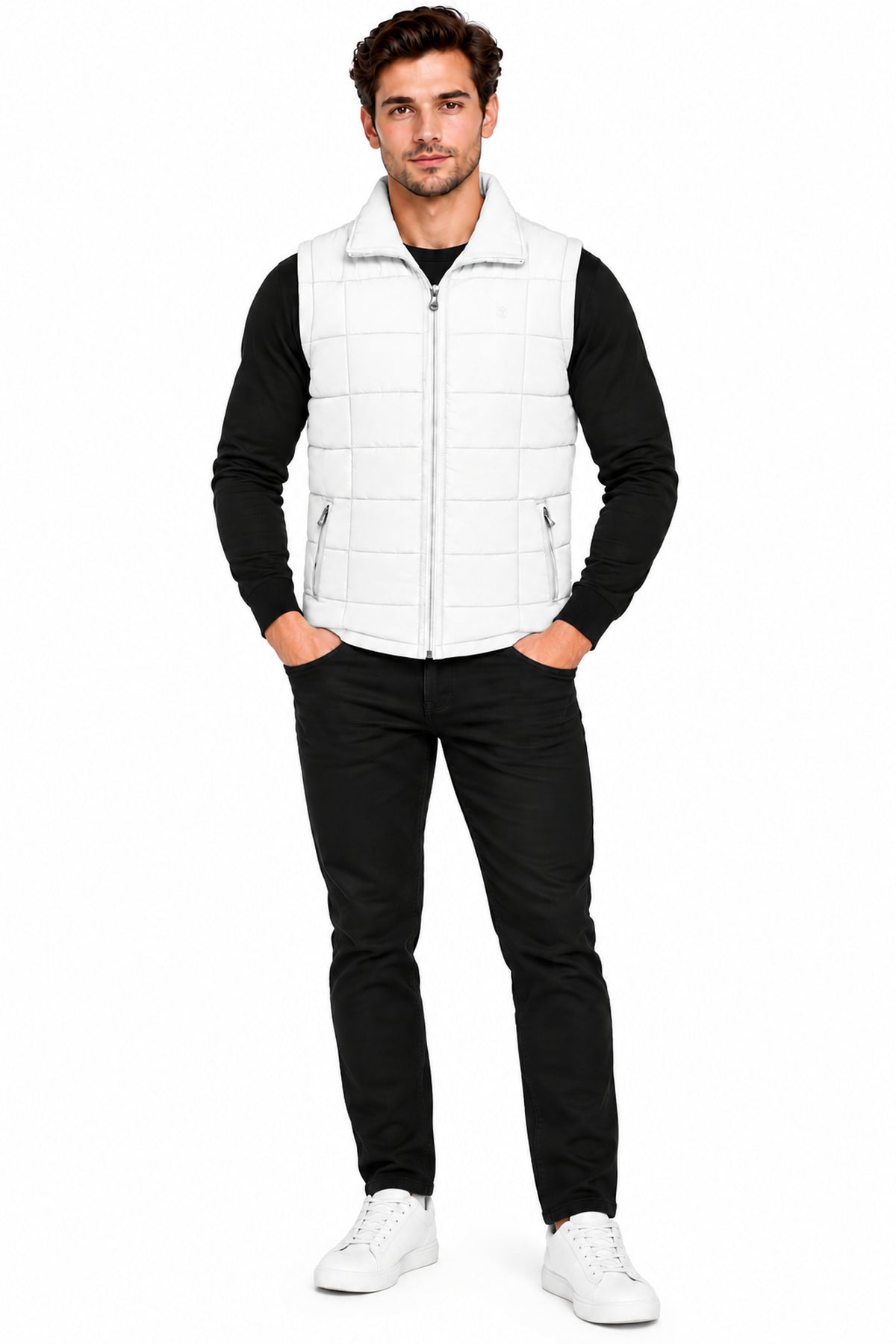 Men’s Quilted Jacket with Folding Collar & Zippered Pockets