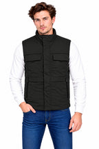 Men’s Quilted Poly Twill Sleeveless Jacket with 4 Utility Pockets & Stand Collar