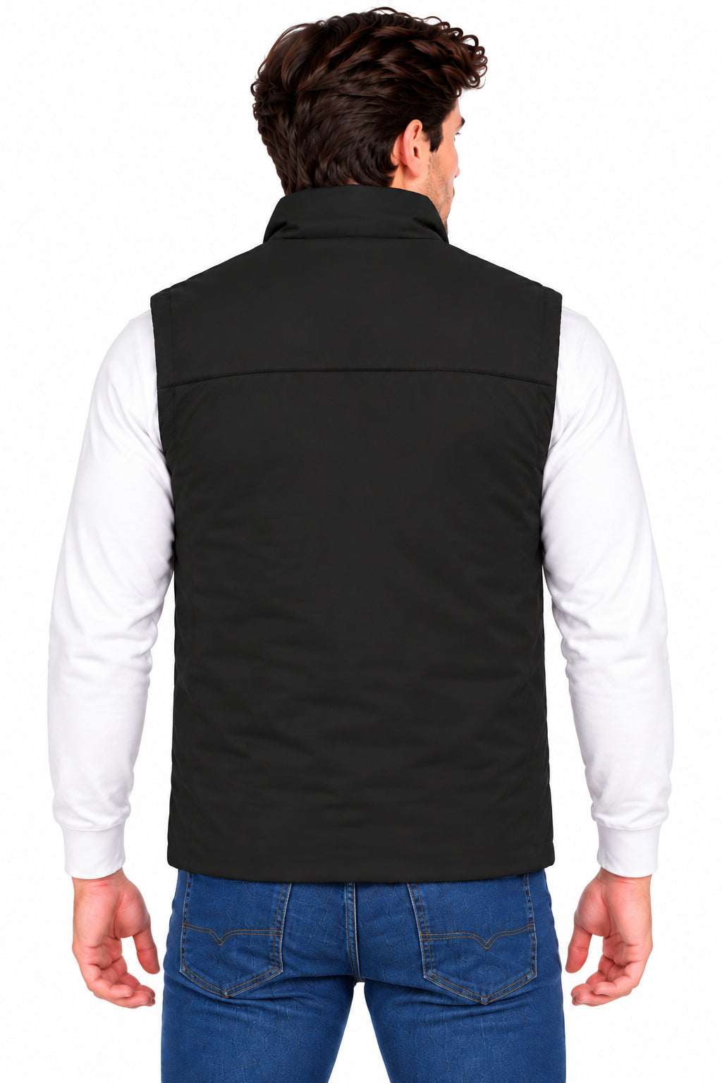 Men’s Quilted Poly Twill Sleeveless Jacket with 4 Utility Pockets & Stand Collar