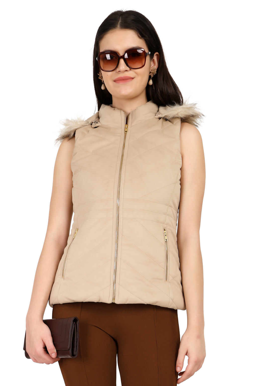 Quilted Sleeveless Jacket With Removable Hood