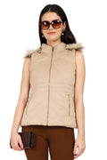 Quilted Sleeveless Jacket With Removable Hood