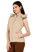 Quilted Sleeveless Jacket With Removable Hood
