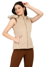 Quilted Sleeveless Jacket With Removable Hood