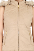 Quilted Sleeveless Jacket With Removable Hood