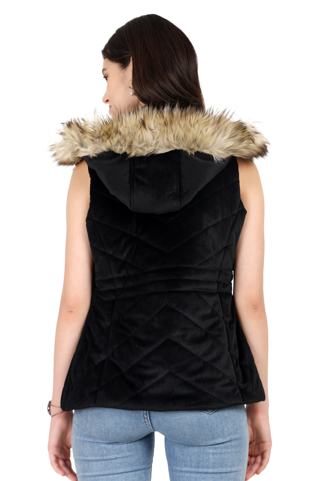 Quilted Sleeveless Jacket With Removable Hood