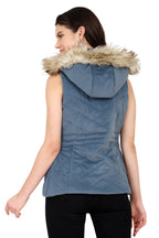 Quilted Sleeveless Jacket With Removable Hood