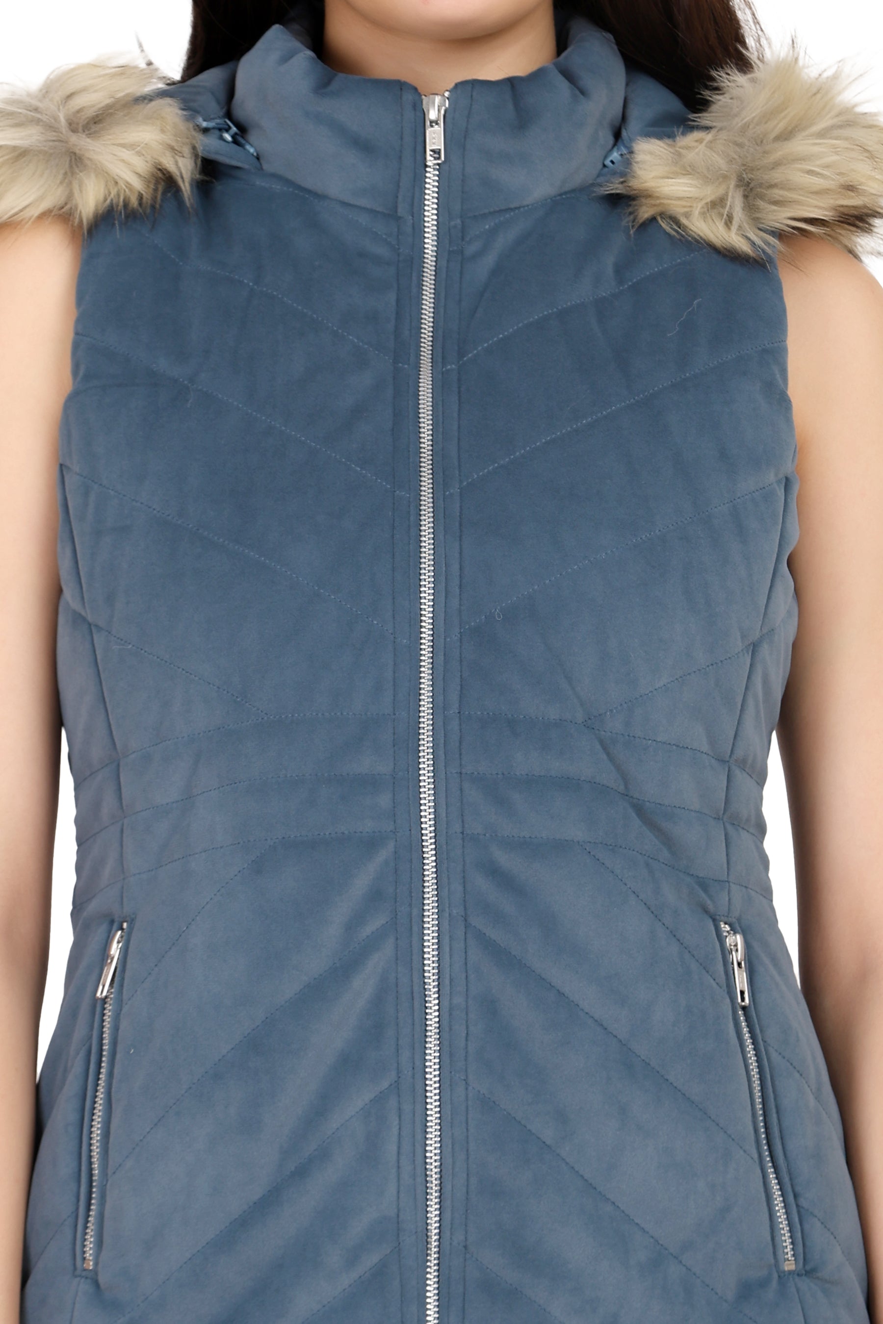Quilted Sleeveless Jacket With Removable Hood