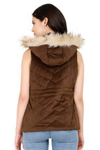 Quilted Sleeveless Jacket With Removable Hood