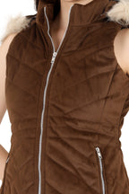 Quilted Sleeveless Jacket With Removable Hood