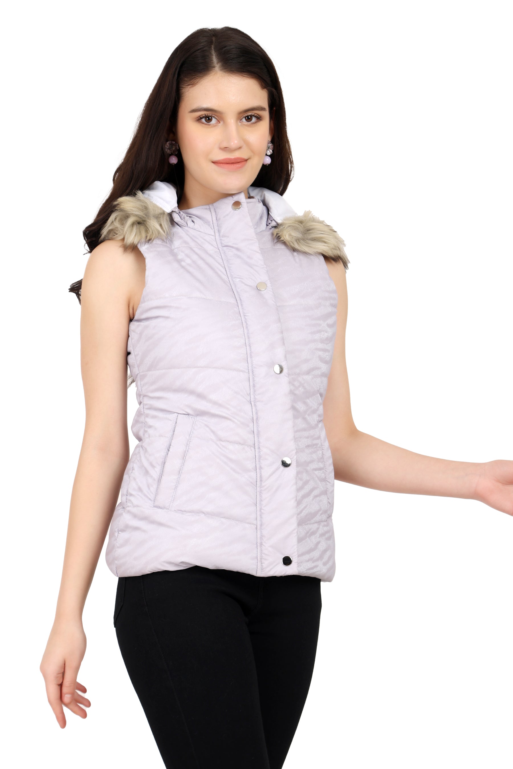Trufit Women's Quilted Sleeveless PU Textured Jacket
